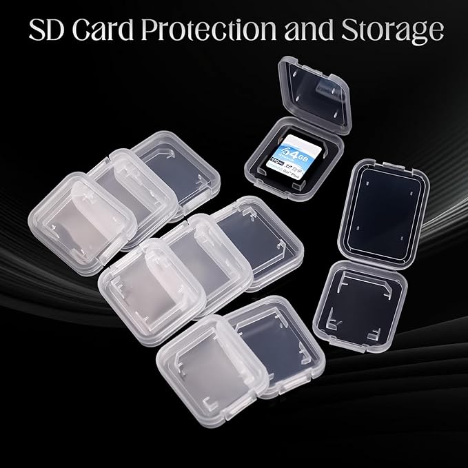 40 Pcs Clear SD Card Holder, Plastic SD Card Case with 48 Pcs Colorful Labels Standard SDHC SDXC Memory Cards Organizer Portable Photography Storage Accessories