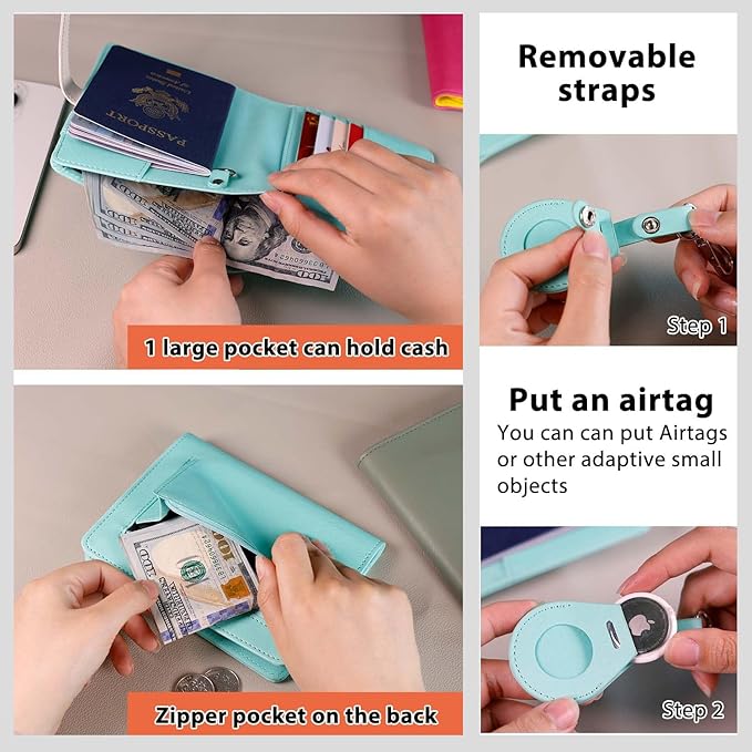Passport Wallets, Mulit-Purpose RFID Blocking Passport Holder AirTag Wallet, Travel Wallet（Blue-White）