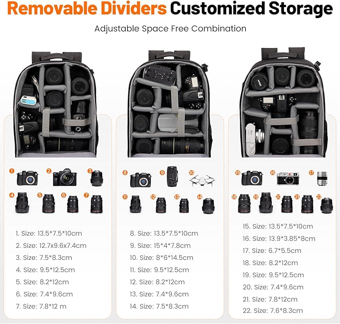 Cwatcun Professional Camera Backpack - Waterproof DSLR/SLR/Mirrorless Camera Case - Compatible with Sony, Canon, Nikon - Large Black