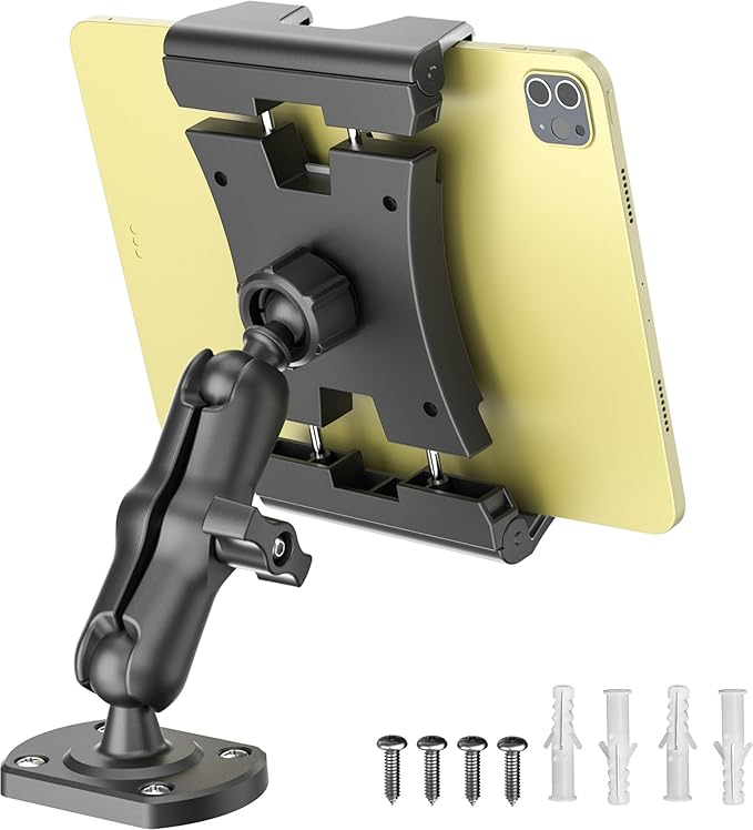OHLPRO Tablet Holder for Car & Truck Dashboard Heavy Duty iPad Mount with Upgrade Double Spring Clamp & Drill Base 360° Rotating Arm for 5"-13" Tablets & Phones Kindle, Fit for Vehiclesa, Wall, Desk