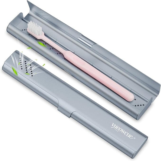Toothbrush Case Cover for Traveling, Aluminum Toothbrush Holder for Manual Toothbrush + Mini Toothpaste, Portable Tooth Brush Storage Box for Camping Business Trip-Grey (1 Pack)