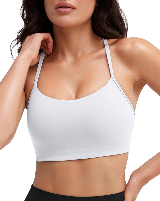 PAVOI ACTIVE Yoga Racerback Bras for Women - Buttery Soft Low Support Scoop Neck Y-Back Thin Strap Sports Bra - FlexFlow