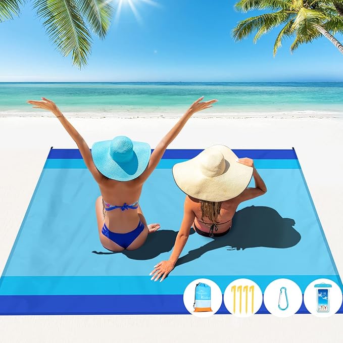 Famstar Beach Blanket Oversized Extra Large 78"X81"/10'X9',Waterproof Sandproof Beach Blanket 2-8 Adults Lightweight Durable for Travel Camping Hiking Picnic