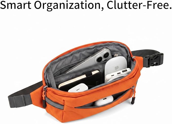 Fanny Pack for Men Women 2L Lightweight Waist Belt Hip Bag Slim Crossbody Adjustable Water Resistant Bum Belt Pouch for Travel Running Shopping Hiking Cycling Climbing EDC ORANG