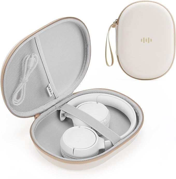 Headphone Case Hard Shell for JBL Tune 520BT/510BT/500BT/720BT/Bose/Soundcore Anker/BERIBES/KVIDIO/TOZO/JLab, Ultra-Slim Over-Ear Headset Universal Portable Travel Organizer Bag (Beige)