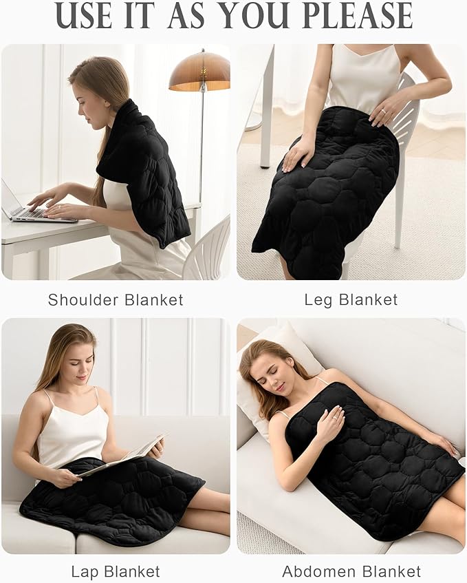 Cottonblue Weighted Lap Blanket Pad 5 lbs 29" x 33", Cozy Luxury Crystal Velvet Weighted Blanket for Adults Teens, Small Weighted Blanket Throw All Season for Travel Relaxation Sleeping, Black Blanket