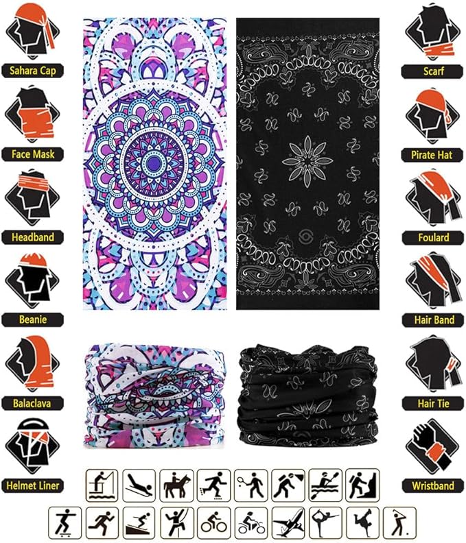VANCROWN Headband Neck Gaiter Head Wrap Headwear Face Mask Magic Scarf Bandana for Men and Women
