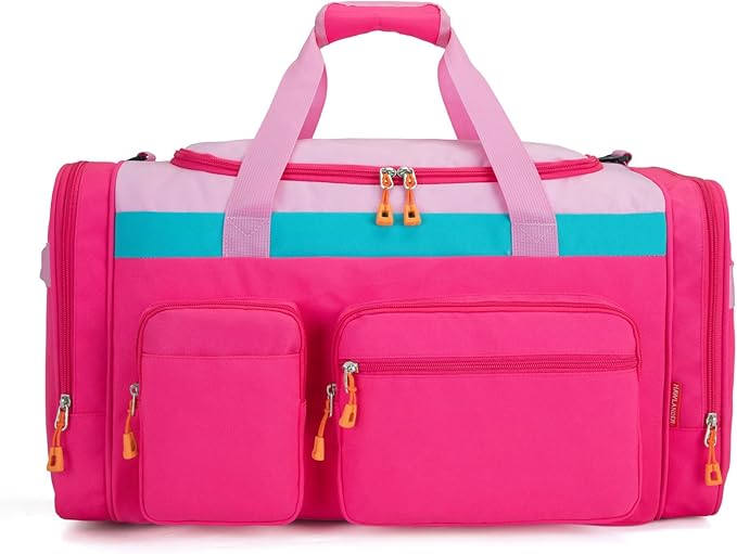 Large Kids Duffle Bag for Travel, Overnight, or Weekender, 22" inch (Pink Rose)
