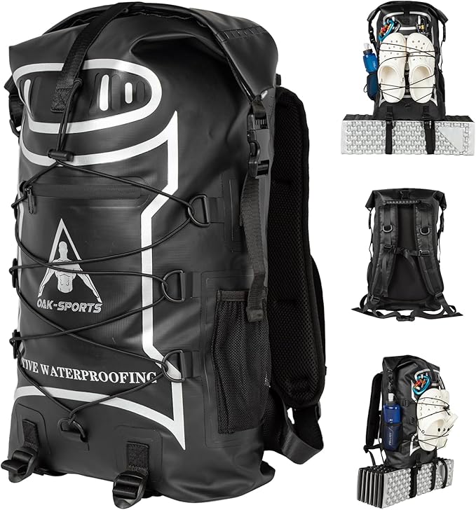 Oak-Sports Dry Bag Waterproof Backpack 5L/10L/20L, Roll Top Lightweight Beach Bag with Double Zipper Seal for Swimming, Kayaking, Hiking, Boating, Adjustable Shoulder Strap