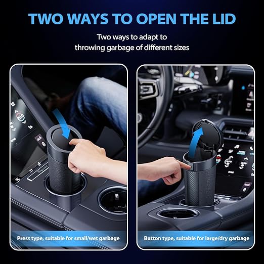 Car Trash Can Cup Holder with Lid, Cup Holder Trash Can for Car, Mini Vehicle Garbage Bin for Cup Holders and Door Pockets, 30 Bags, Black