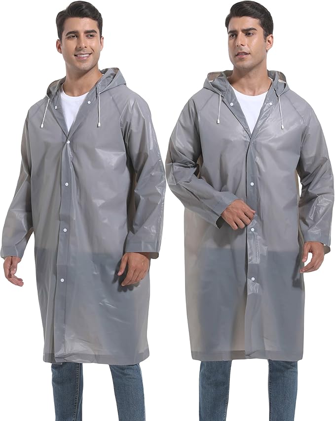2PCS Rain Ponchos for Adults Reusable Rain Coats for Adults Rain Jackets Raincoats for Men Women