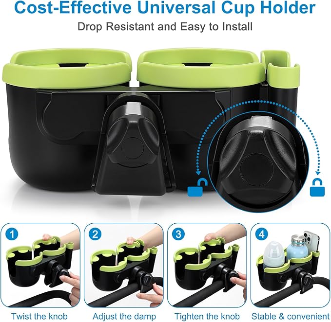 Accmor Stroller Cup Holder with Phone Holder, Bike Cup Holder, Universal Cup Holder for Uppababy Nuna Doona Strollers, 2-in-1 Cup Holder for Walker, Wheelchair, Scooter