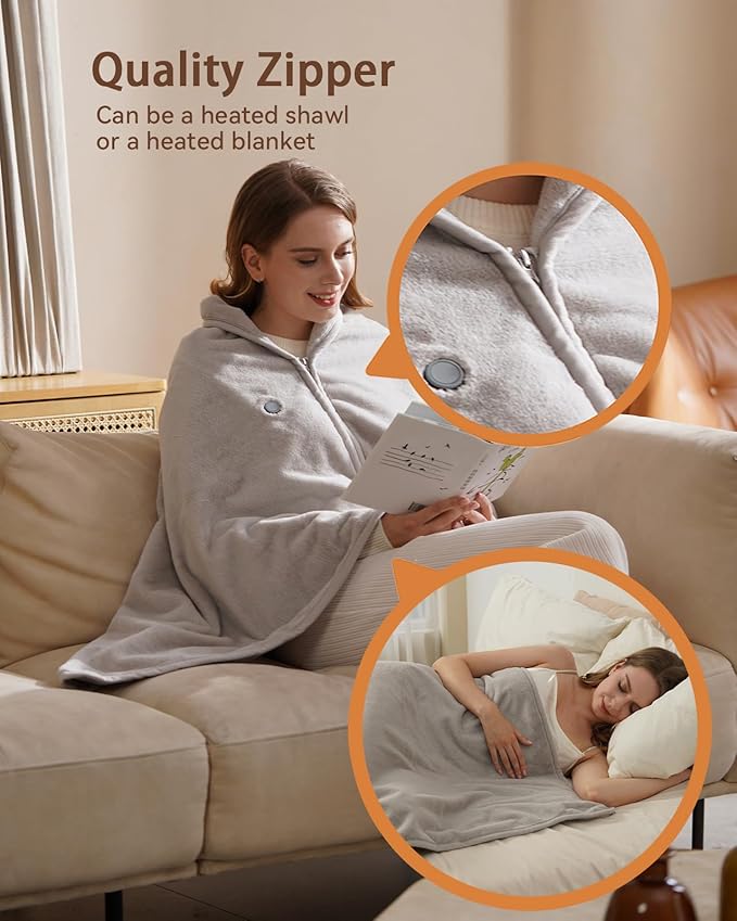 Cordless Heated Blanket with Battery Pack - Rechargeable Heated Shawl & Portable Heated Throw,Far-Infrared Heating,Wearable Blanket for Office,Travel,Car & Outdoor, Gift for People Who Are Always Cold
