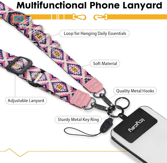 Icycay Phone Lanyard Crossbody, Boho Red Cell Phone Strap for Around The Neck Adjustable, Bohemian Anti Theft Cute Lanyard for ID Holder Keys Accessories Travel Essential