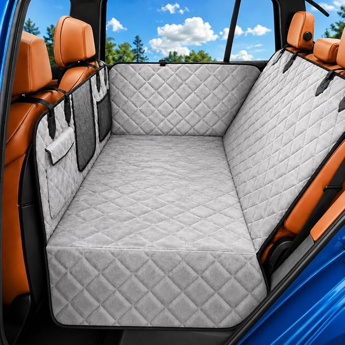 IJVAE Hard Bottom Car Seat Cover for Dog，Grey for car