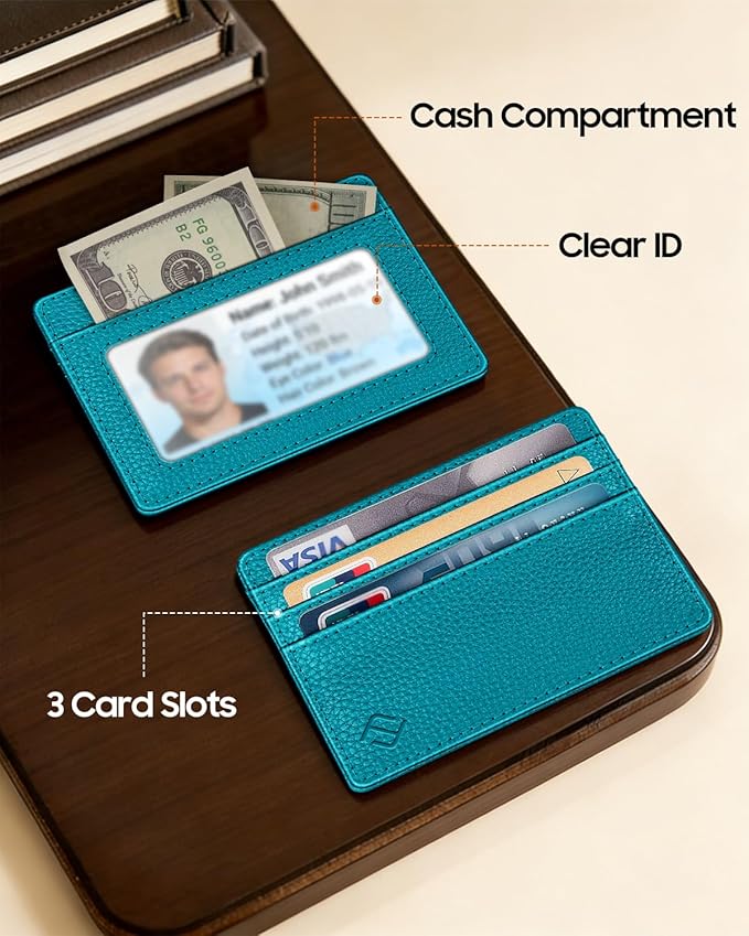 FINTIE Slim Minimalist Front Pocket Wallet, RFID Blocking Credit Card Holder Card Cases with ID Window for Men Women, Legacy Teal