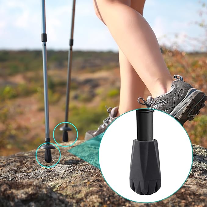 6PCS Walking Stick Tips, Shock Absorption Trekking Pole Tips Replacements, Anti-Slip Wear-Resistant Plastic Tip for Hiking Pole for Seniors or Outdoor Hikers, Mountaineers-Black