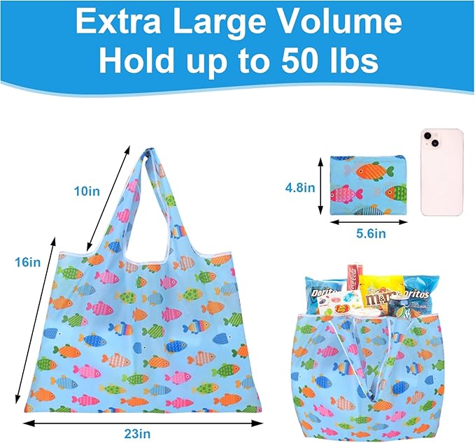 ZooviHyvi Extra Large 50lbs Foldable Reusable Shopping Bags kitchen reusable grocery bags Washable Polyester Bags in Pocket