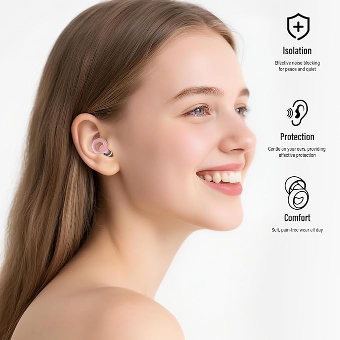 Ear Plugs for Sleeping Noise Cancelling, Reusable 35-46dB Noise Reduction Earplugs with 7 Silicone Ear Tips & Carry Case, Comfortable Hearing Protection for Sleep, Work, Study, Travel & Concerts Pink