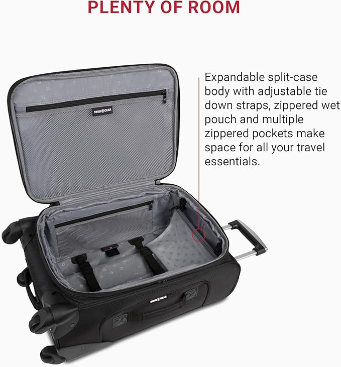 SWISSGEAR Sion Softside Expandable Spinner Luggage Durable Lightweight Travel Suitcase, Black, Carry-On