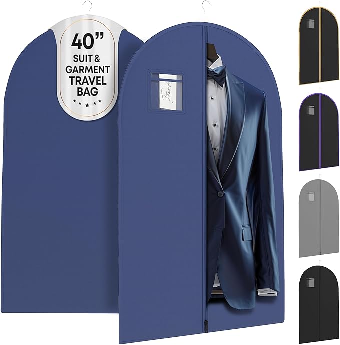 Your Bags Travel Garment Bag – Durable Zippered Single Suit Bag for Storage – Water-Resistant Clothes Cover - Hanging Garment Bags for Travel with ID Pocket – 40" x 24" - Blue (Pack of 1)