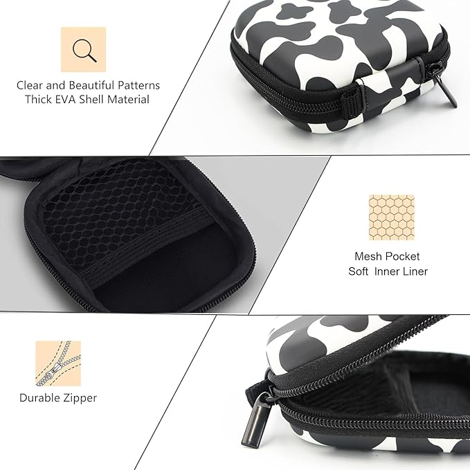 Earbud Case,Headphone Organizer Earbud Storage Bag, Hard EVA Shockproof Cover Carrying Case with Carabiner Clip Compatible with AirPods 4 AirPods Pro 2nd /3/2/1 Bose Galaxy Buds (Cow)