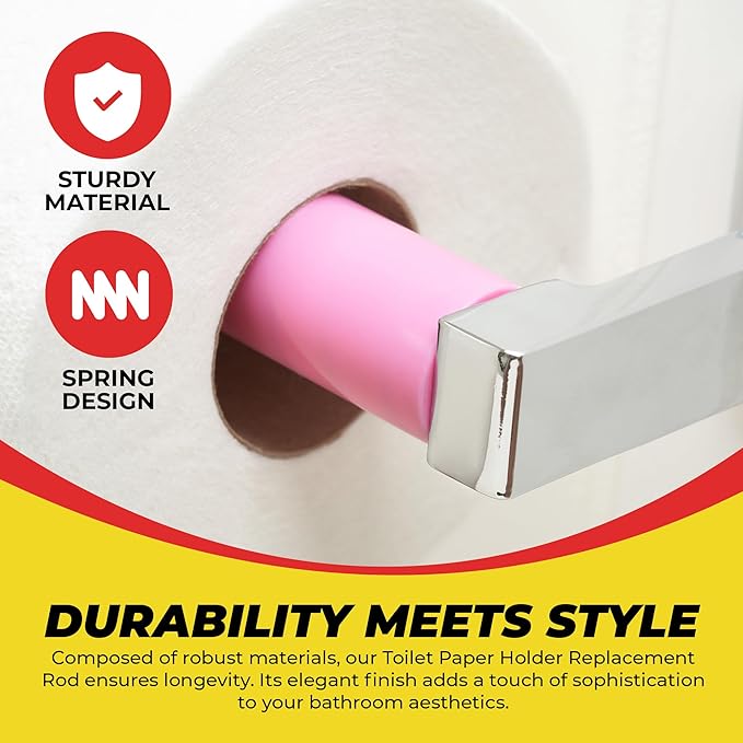 Qualihome Pink Universal Plastic Spring Loaded Toilet Paper Roll Holder Replacement Rod, Pink Toilet Paper Roll Replacement Rod