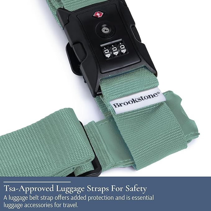 Brookstone Luggage Strap - 2-in-1 TSA-Approved Expandable Luggage Straps for Suitcases with Keyless 3-Digit Combination Lock, Size One Size, Vintage Green