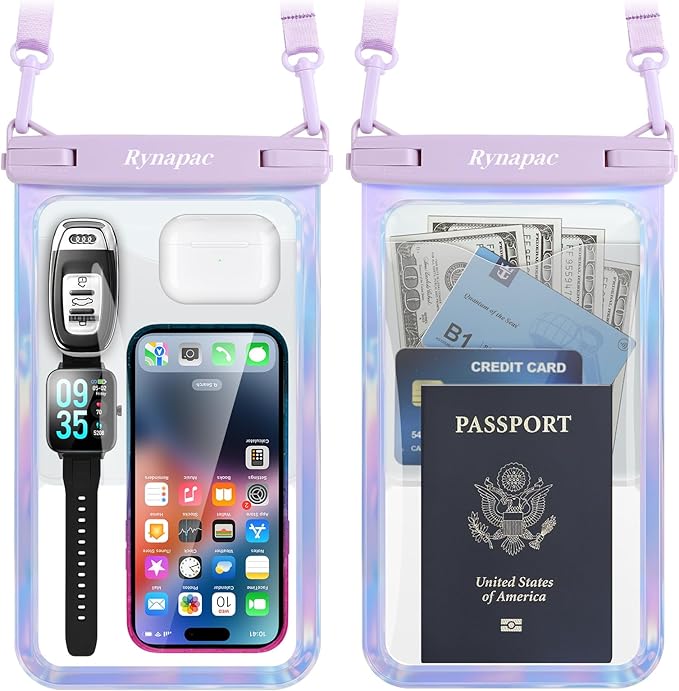 Rynapac Large Waterproof Phone Pouch [Up to 10"] - 2 Pack IPX8 Waterproof Phone Case for iPhone 17 16 15 Pro Max Galaxy S26 Ultra, Touchscreen & Underwater Photography, Beach Cruise Essentials 2026
