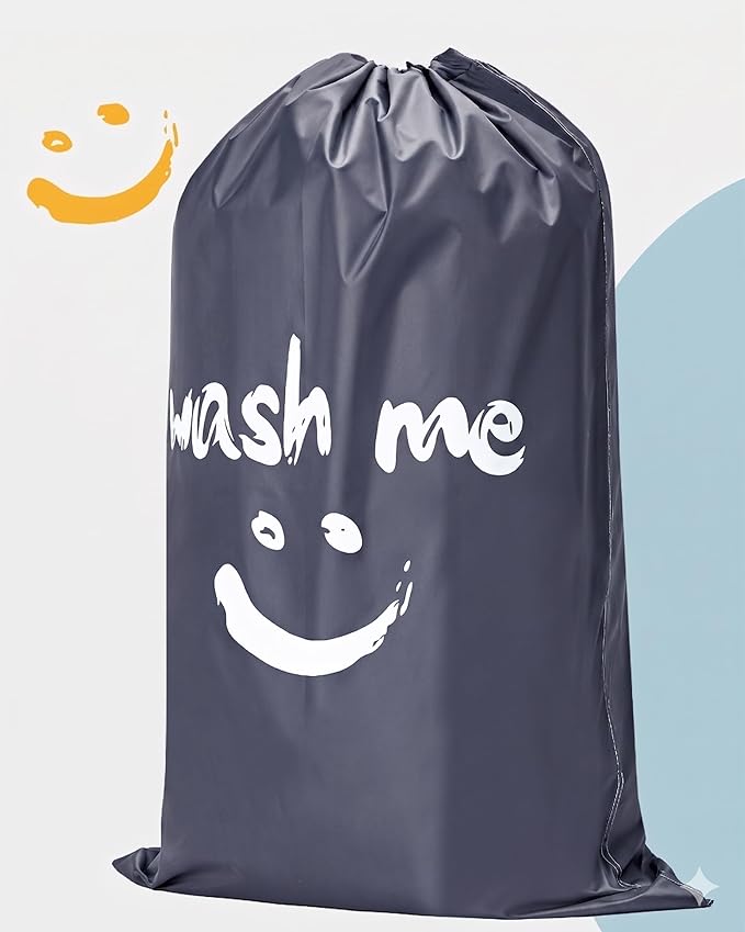 HOMEST 2 Pack XL Wash Me Travel Laundry Bag, Dirty Clothes Organizer, Large Enough to Hold 4 Loads of Laundry, Easy Fit a Laundry Hamper or Basket, Grey