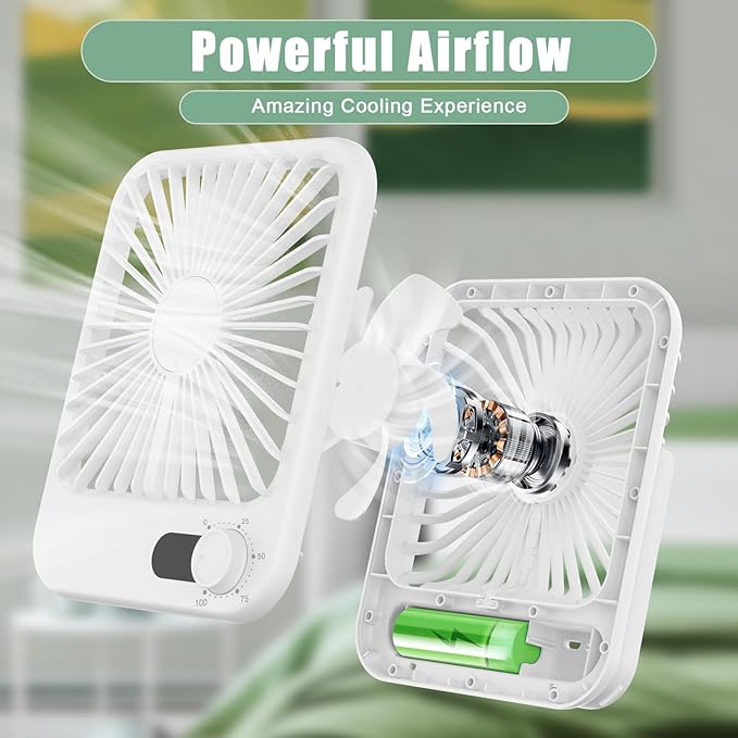 Travel Fan for Sleeping, 6.8" Small Portable Fan Rechargeable Battery Powered, 100 Speeds Personal Mini Desk Fan for Office Bedroom, Cruise Ship Beach Vacation Travel Essentials, White