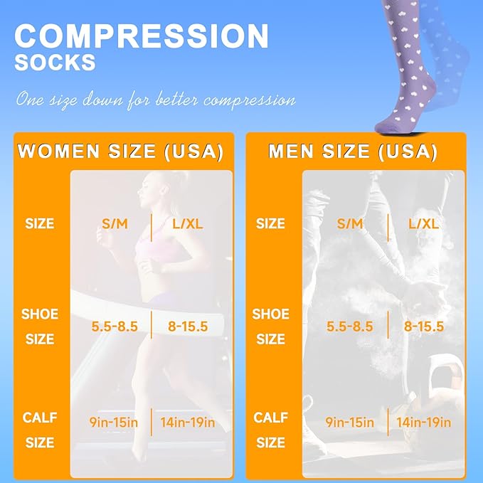 cerpite Compression Socks for Women & Men 6 Pairs Knee High Compression Socks 20-30 mmhg Best for Running,Nurse,Travel
