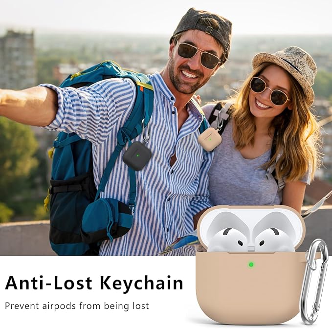Ljusmicker for AirPods 4 Case 2024 with Cleaner Kit,Soft Silicone Protective Cover for Apple AirPods 4th Generation Cases for Women Men,for AirPod 4 Case Accessories with Keychain-Brown