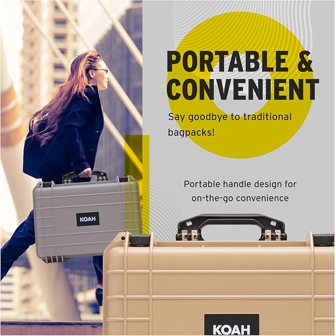 Koah Weatherproof Hard Case with Customizable Foam (18 x 14 x 7 Inch) - Tan