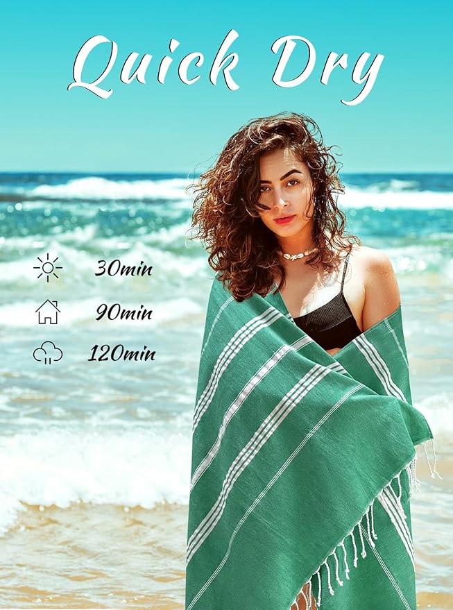 cabanana Turkish Beach Towel Oversized - 40"x70" Quick Dry Sand Free Thin Beach Towels for Adults,Extra Large Cotton Lightweigh Travel Towel for Beach Accessories (Mint Green)