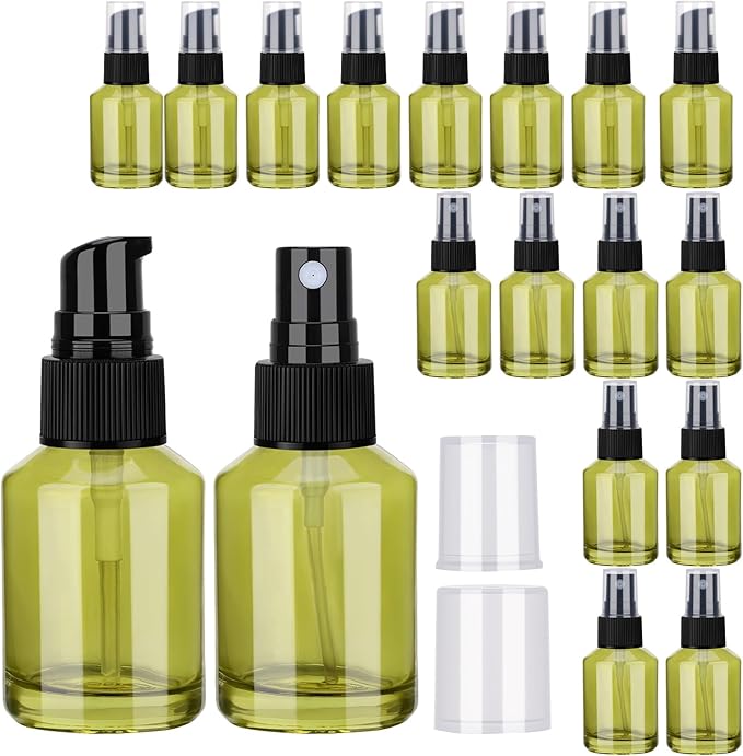 Segbeauty 18pcs 1oz Glass Mini Travel Bottles of 9pcs Small Lotion Containers, 9pcs Perfume Travel Refillable Bottles, 30ml Pump Dispenser Empty Spray Bottle, Oils Liquid Container Bottle Dispenser