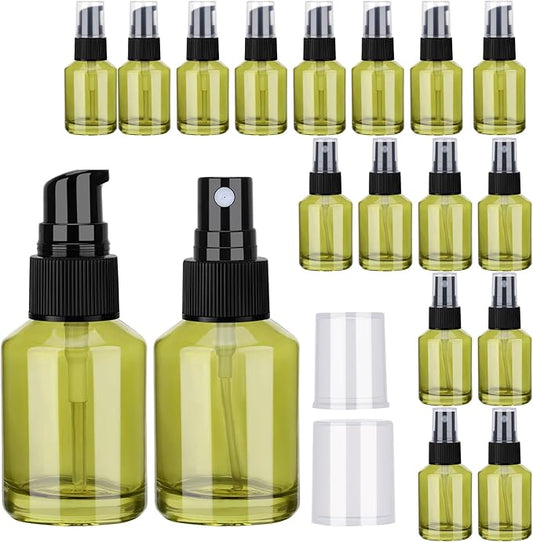Segbeauty 18pcs 1oz Glass Mini Travel Bottles of 9pcs Small Lotion Containers, 9pcs Perfume Travel Refillable Bottles, 30ml Pump Dispenser Empty Spray Bottle, Oils Liquid Container Bottle Dispenser