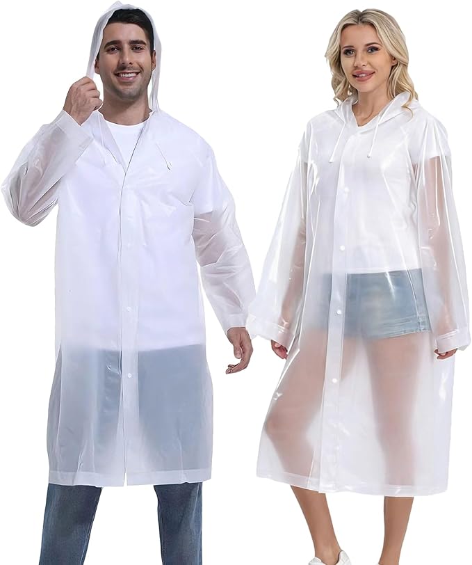 2PCS Rain Ponchos for Adults Reusable Rain Coats for Adults Rain Jackets Raincoats for Men Women