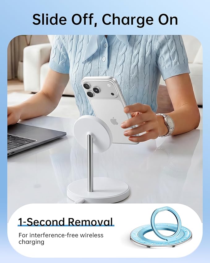 SYNCWIRE Magnetic Phone Ring Holder for MagSafe - Phone Grip Stand with 360° Rotation Finger Ring Kickstand Compatible with iPhone 17 16 15 14 13 12 Pro Max MagSafe Accessories,Frosted Blue