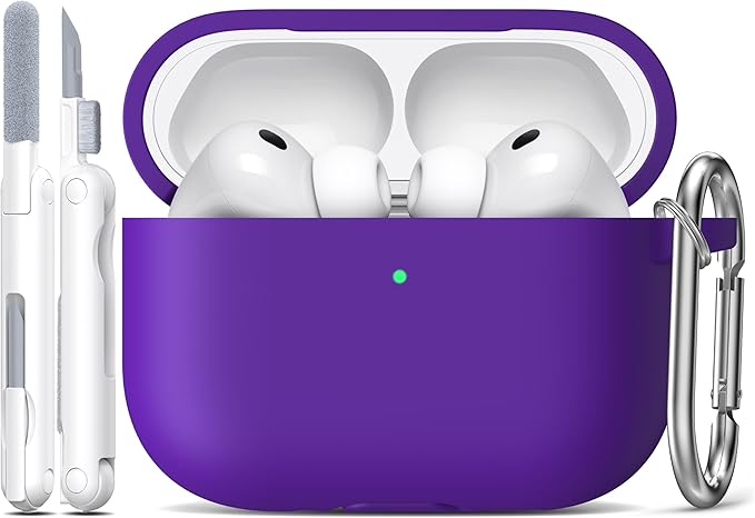 R-fun for AirPods Pro 3 Case (2025), Soft Silicone Protective Case Cover Compatible with Apple AirPods Pro 3rd Generation (USB-C Cable) for Women Men with Cleaning Kit and Keychain, Purple