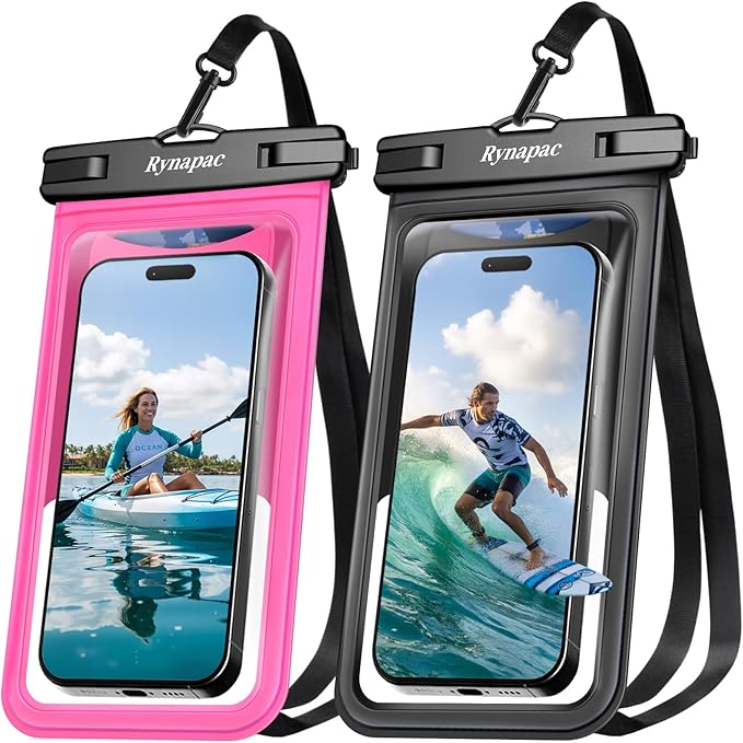 Rynapac Waterproof Phone Pouch [Up to 8.5"] - 2 Pack, IPX8 Waterproof Phone Case with Lanyard for iPhone 17 16 15 Pro Max, Touchscreen & Photograph, Cellphone Dry Bag for Beach Cruise Essentials 2026
