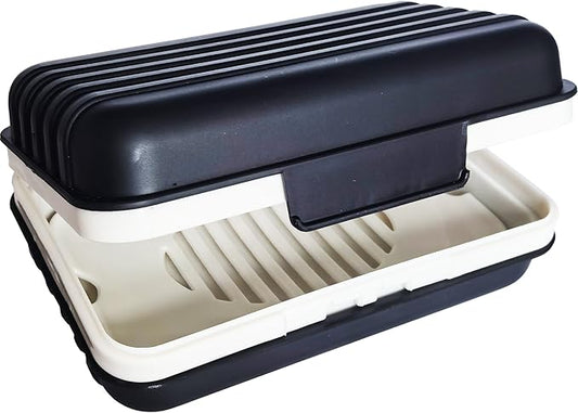 Travel Soap Dish Holder with Lid for Shower Travel Soap Case Draining Soap Box Container for Traveling, Camping, Hiking, Gym, Portable, Leakproof, Black