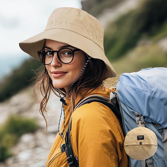 PFFY Packable Sun Bucket Hat for Men Women Outdoor UV Protection Sun Hats Waterproof Lightweight Hiking Outdoor Cap