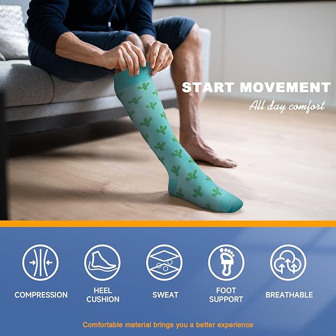 cerpite Compression Socks for Women & Men 6 Pairs Knee High Compression Socks 20-30 mmhg Best for Running,Nurse,Travel