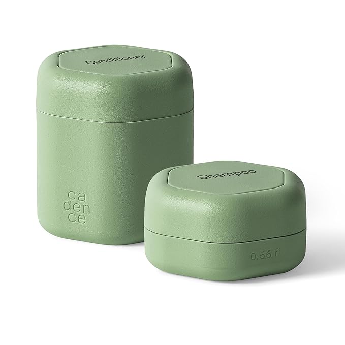 Cadence Travel Containers Basic Skincare Set - Magnetic Containers with Lids,Carry On Travel Essentials For Women/Men - 3 Small Capsules (0.56oz) - Cleanser, Moisturizer & Sun-Icon Labels - Eucalyptus