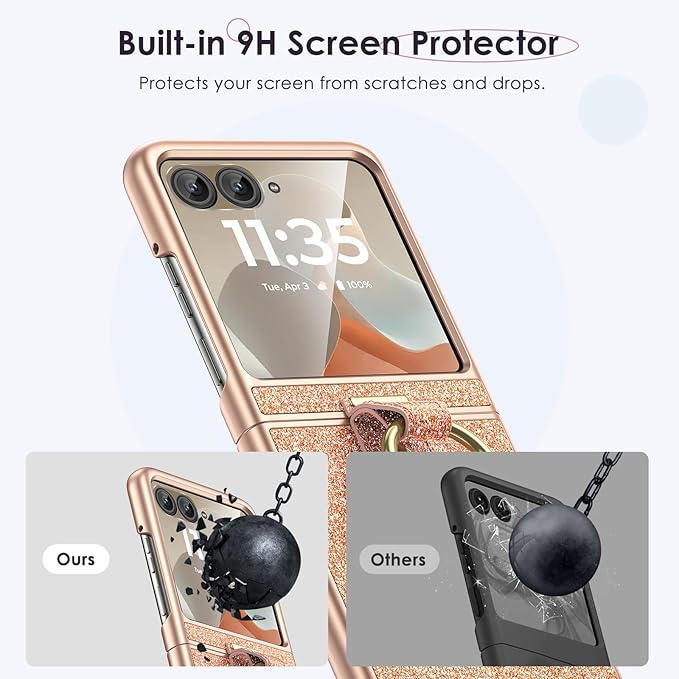 Maxdara for Motorola Razr 2026/2025/2024 Case with Ring [Not Fit Razr Plus or Ultra], Bling Moto Razr 2025/2024 Case with Built-in Outer Screen Protector (Glitter Gold)