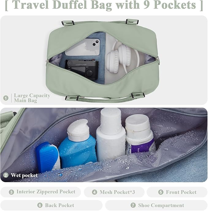 Travel Duffel Bag with Shoes Compartment, Overnight Weekender Bags for Women,Carry on Personal Item Bag