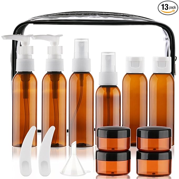 Cosywell Travel Size Bottles for Toiletries 14 Pack 2oz TSA Approved Toiletry Bottles Leak Proof Travel Kit for Women Men TSA Clear Toiletry Bag Shampoo Lotion Skincare Cosmetic Container(Brown)