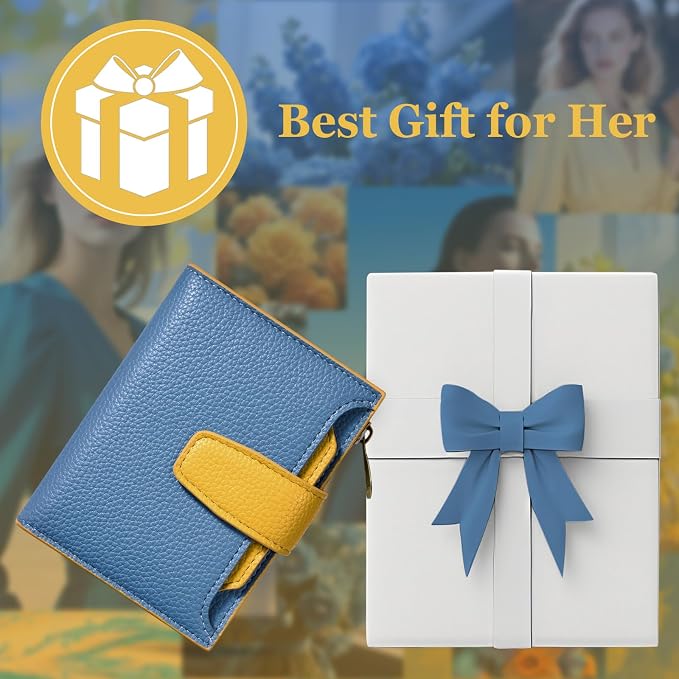 Airkit Small Wallet Women RFID Blocking Soft Leather Bifold Compact Card Holder Wallet for Women with Zipper Coin Pocket 4 ID Window
