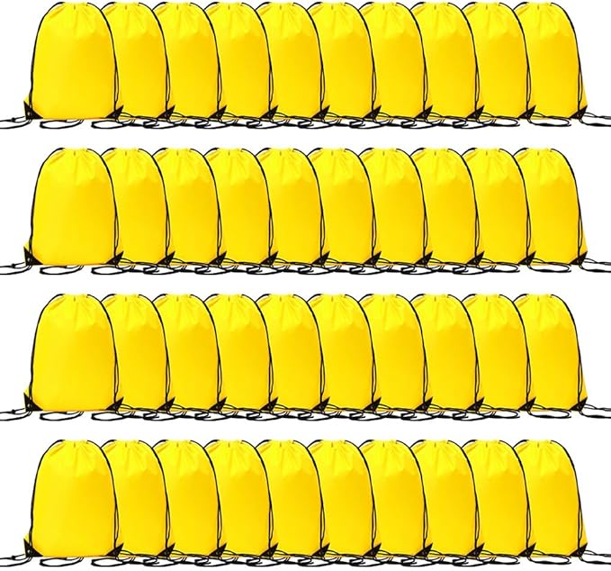 CODOBON 40 Pcs Drawstring Backpack Bulk Draw String Bags Cinch Polyester Bag for Gym Sport, Yellow